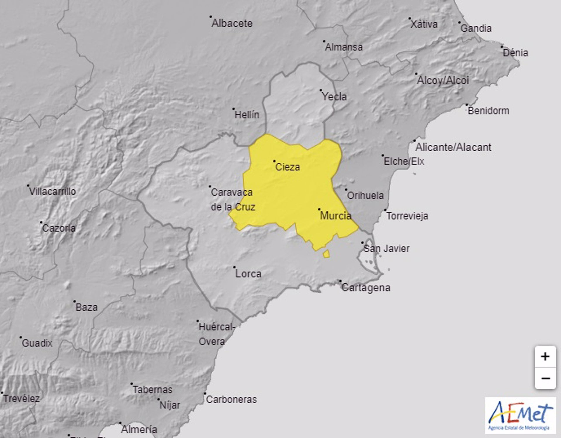 01/07/2024 Mapa de avisos meteorológicos activos en la Región
ESPAÑA EUROPA MURCIA SOCIEDAD
AEMET
