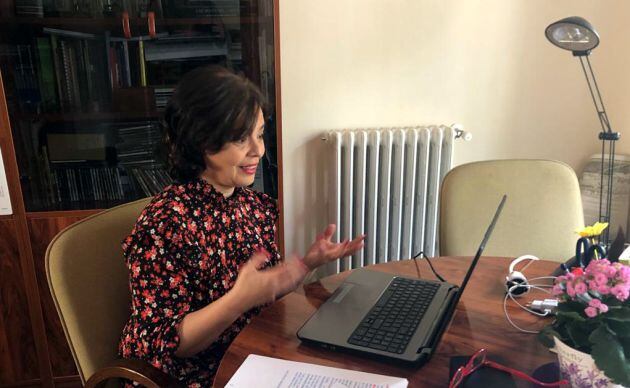 Pilar Zamora durante la rueda de prensa telemática de este martes