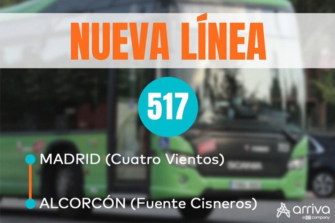 Cartel de la nueva línea 517 que va a prestar servicio entre Fuente Cisneros en Alcorcón y Cuatro Vientos.