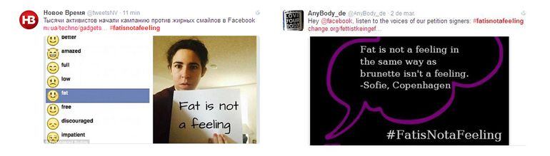 Mensajes en Twitter de adhesión a la campaña 'Fat is not a feeeling'.
