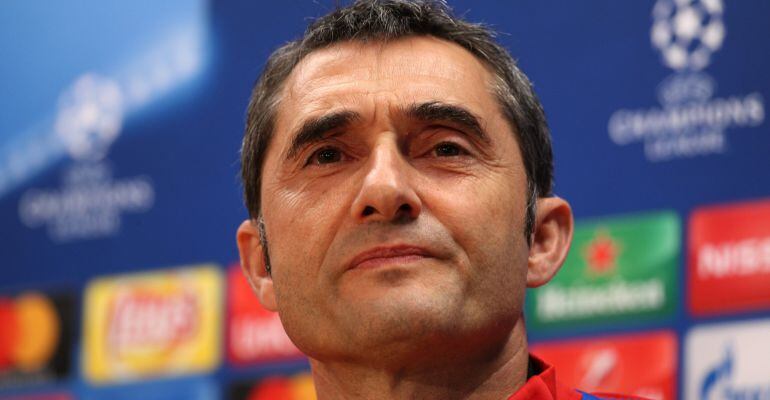 Ernesto Valverde, durante la rueda de prensa de este martes