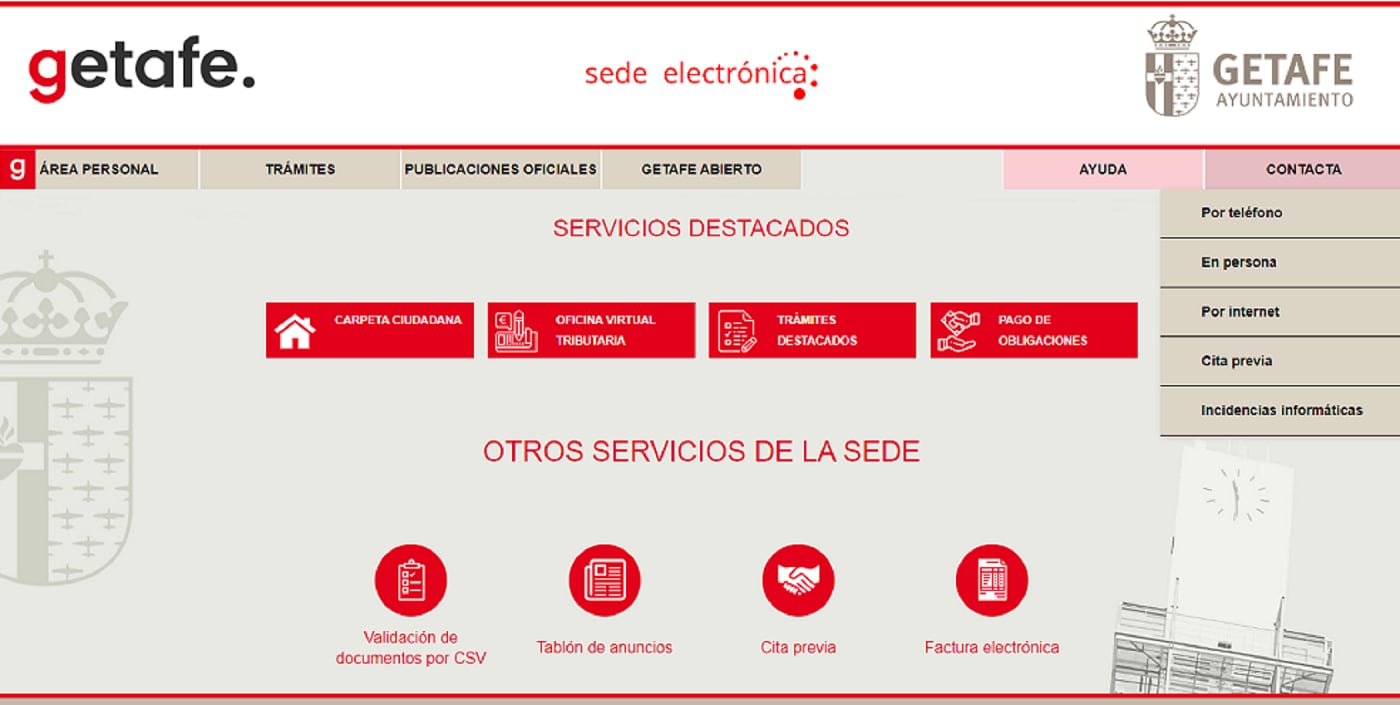 Sede electrónica del Ayuntamiento de Getafe.