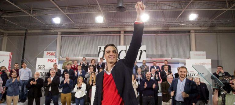 Pedro Sánchez en su intervención en un mitin en Barakaldo el pasado mes de febrero