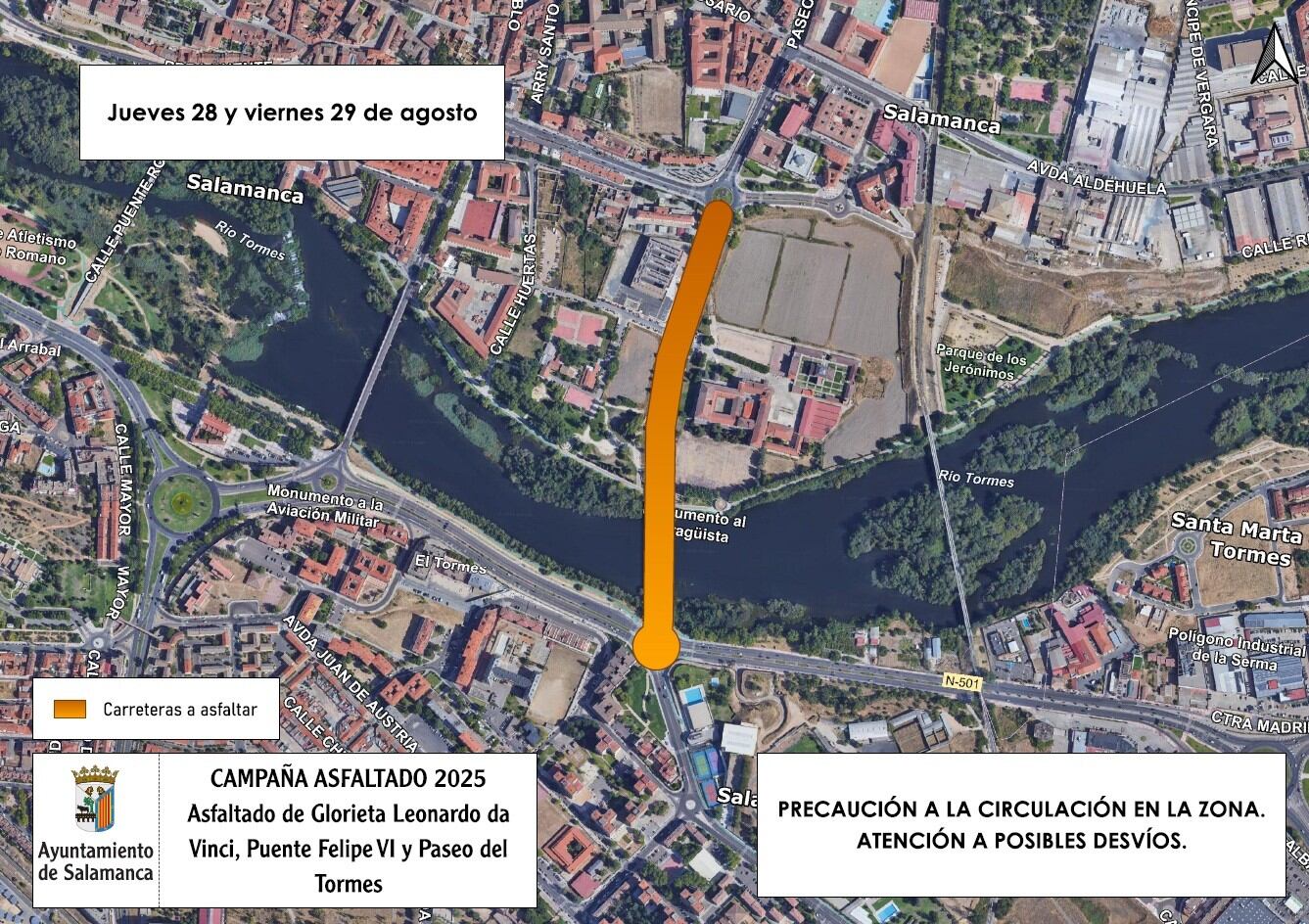 Cortes de tráfico y desvíos desde mañana y hasta el viernes en el Puente de Felipe VI y Arroyo de Santo Domingo por trabajos de asfaltado