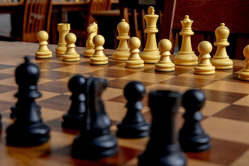 Piezas de ajedrez en la sala de ajedrez del Mechanic&#039;s Institute, en San Francisco (EEUU).