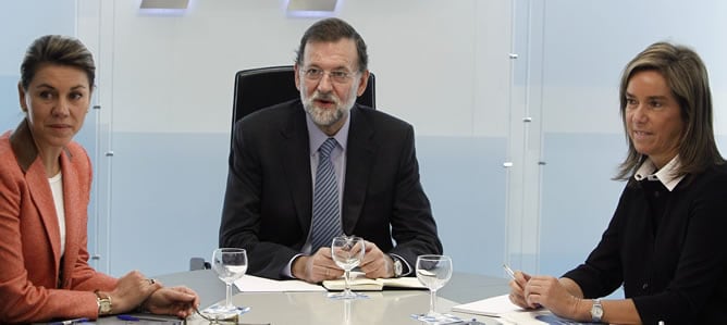 Rajoy, Cospedal y Ana Mato, durante la Comité de Dirección del PP