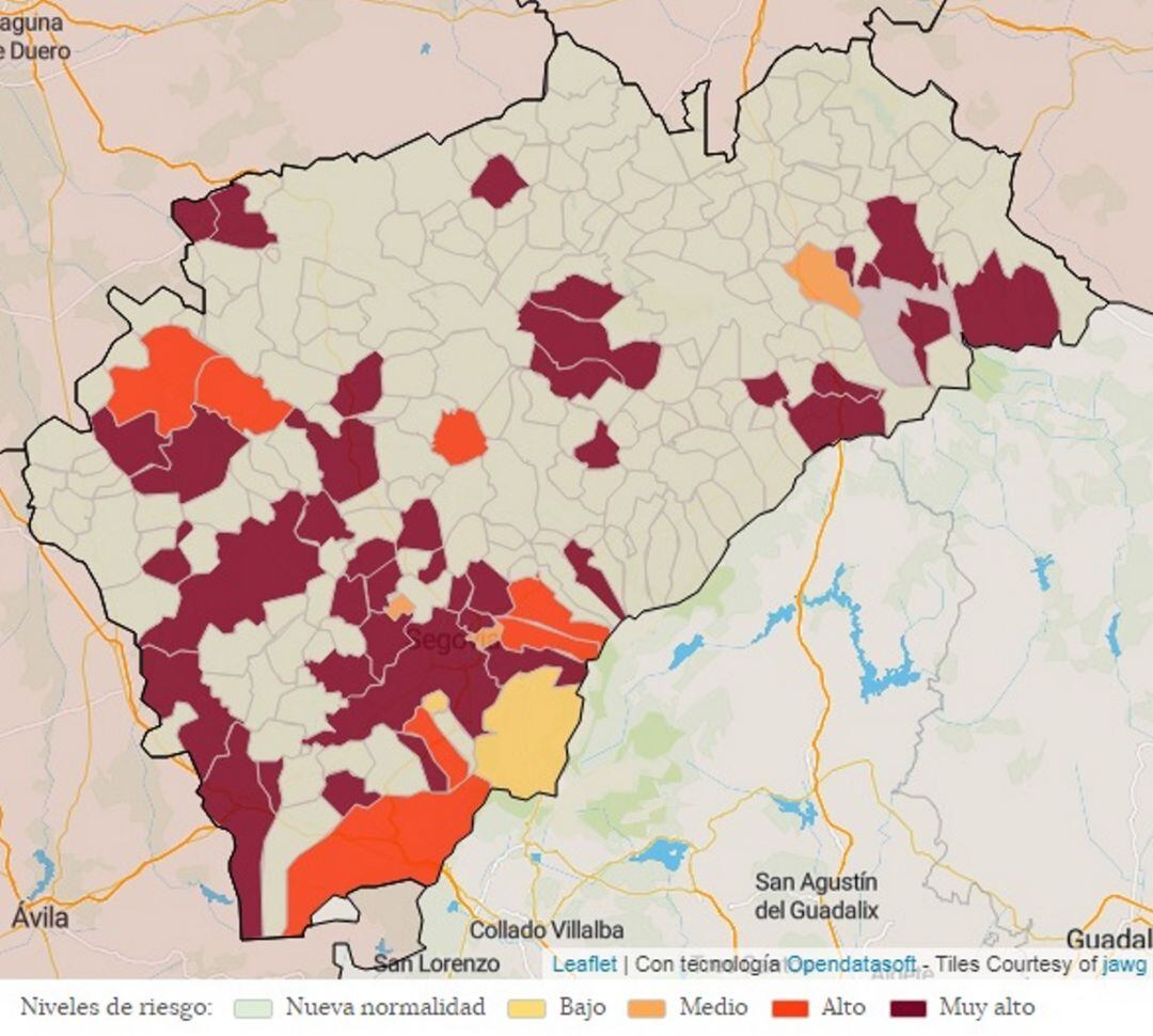 Mapa de incidencia de contagios en la provincia de Segovia