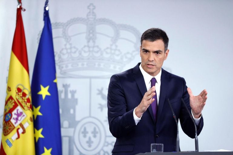 El presidente del Gobierno, Pedro Sánchez, durante una rueda de prensa en el Palacio de La Moncloa