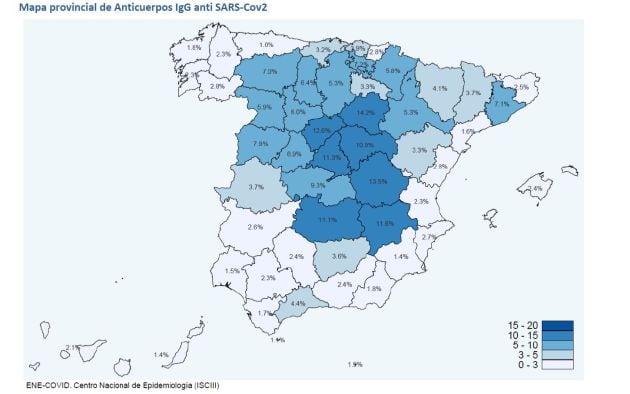 El porcentaje de población con anticuerpos por provincias