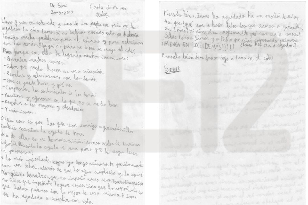 La carta que Sami, un niño de 11 años con autismo, ha escrito al director de su colegio de Guadalix