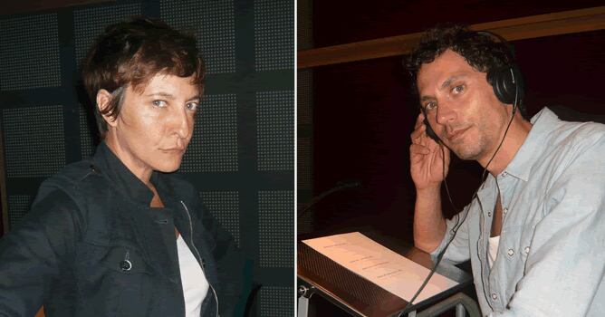 Eva Hache y Paco León en un momento del doblaje