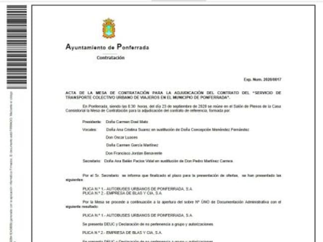 El expediente en el que figuran las dos empresas que licitan el servicio
