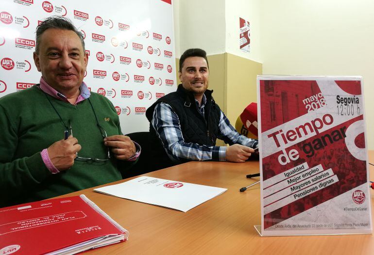 Los responsabbles de UGT Manuel Sanz y de CCOO Alex Blázquez durante la presentación de los actos del primero de mayo