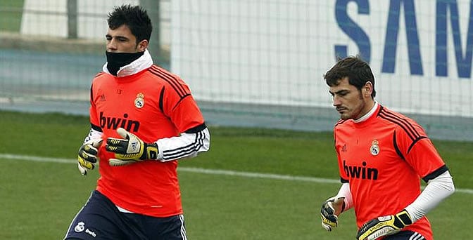 Adán y Casillas, durante un entrenamiento