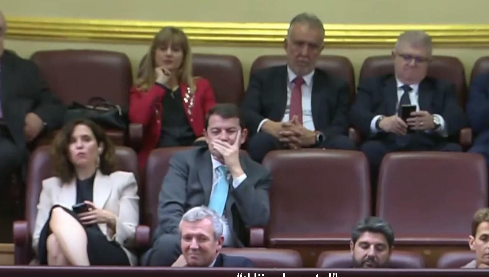 Captura de vídeo del momento en el que Ayuso llamó &quot;hijo de puta&quot; a Pedro Sánchez en el Congreso de los Diputados