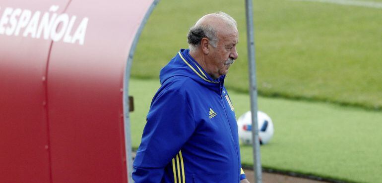 Vicente Del Bosque en un momento del entrenamiento de la Selección.