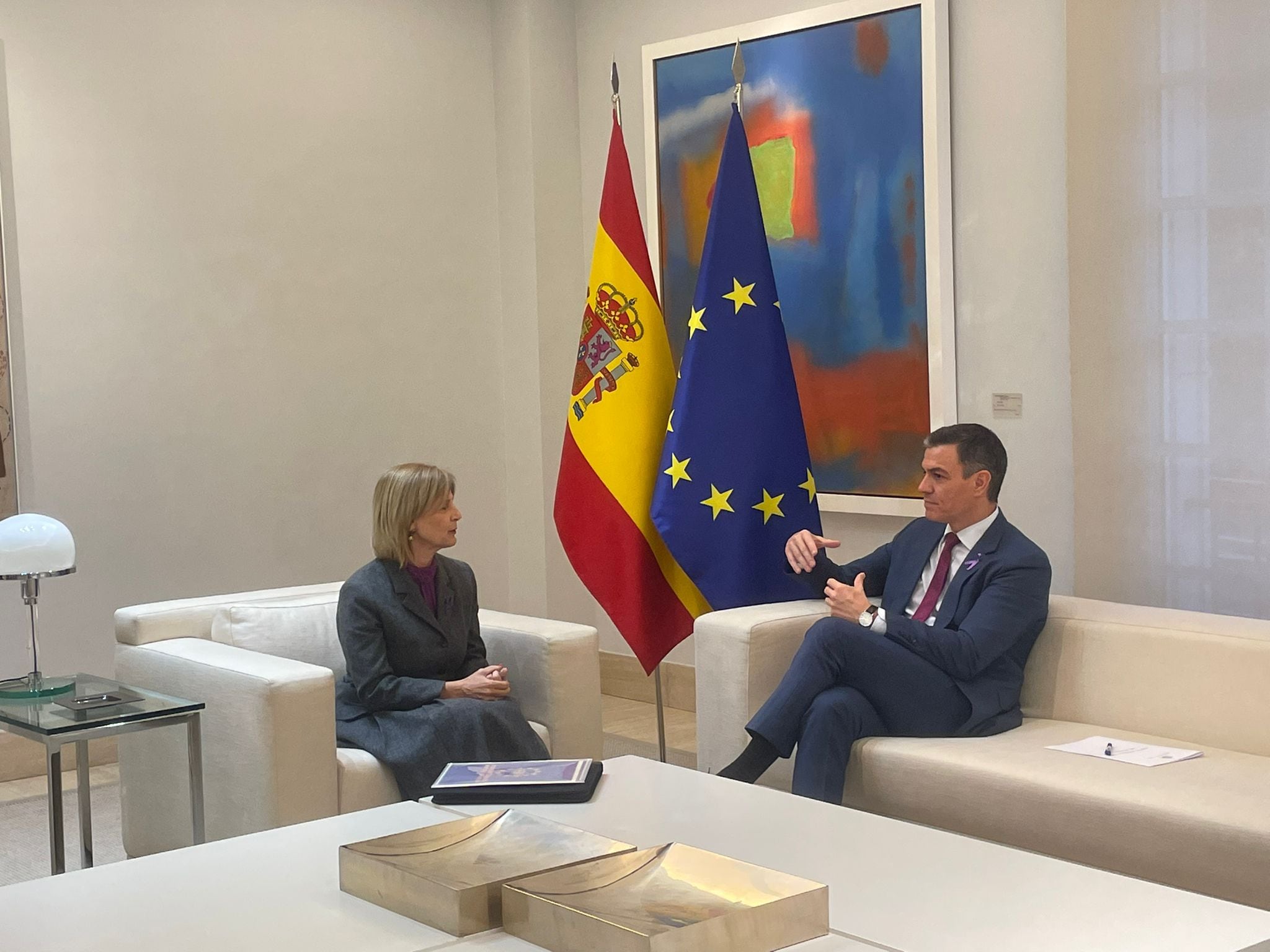 María José García Pelayo y Pedro Sánchez este lunes en Moncloa