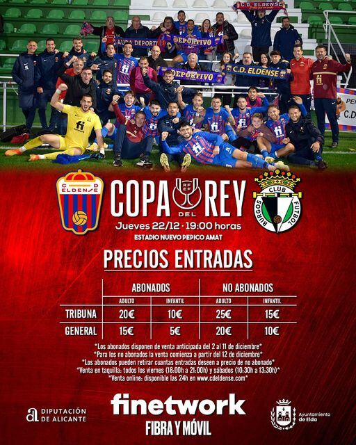 Precios para el partido de Copa del Rey entre el Eldense y el Burgos