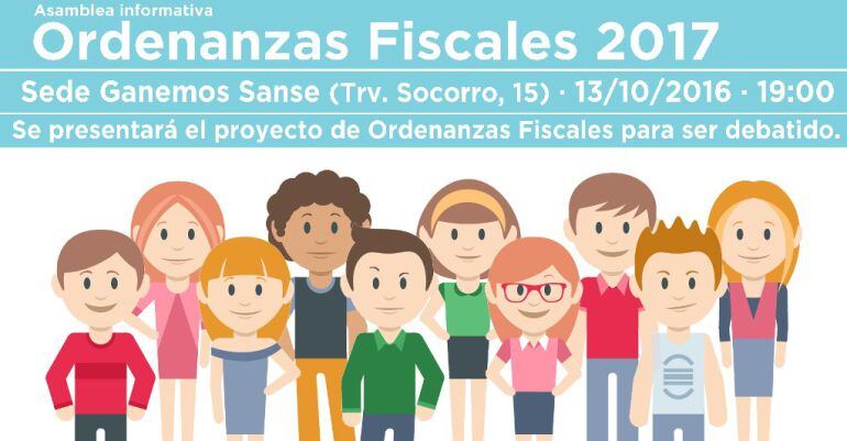 Cartel de la Asamblea Informativa sobre Ordenanzas Fiscales en San Sebastián de los Reyes