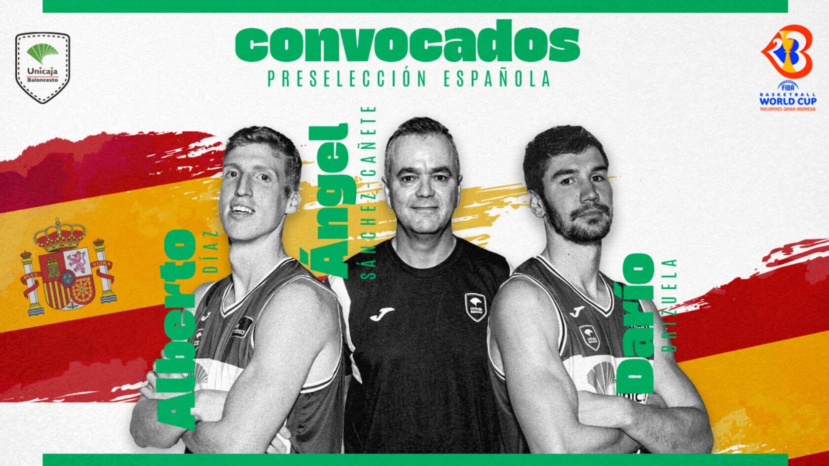 Alberto Díaz, Ángel Cañete y Darío Brizuela, miembros del Unicaja convocados por el seleccionador de España Sergio Scariolo, para la preparación del Mundial