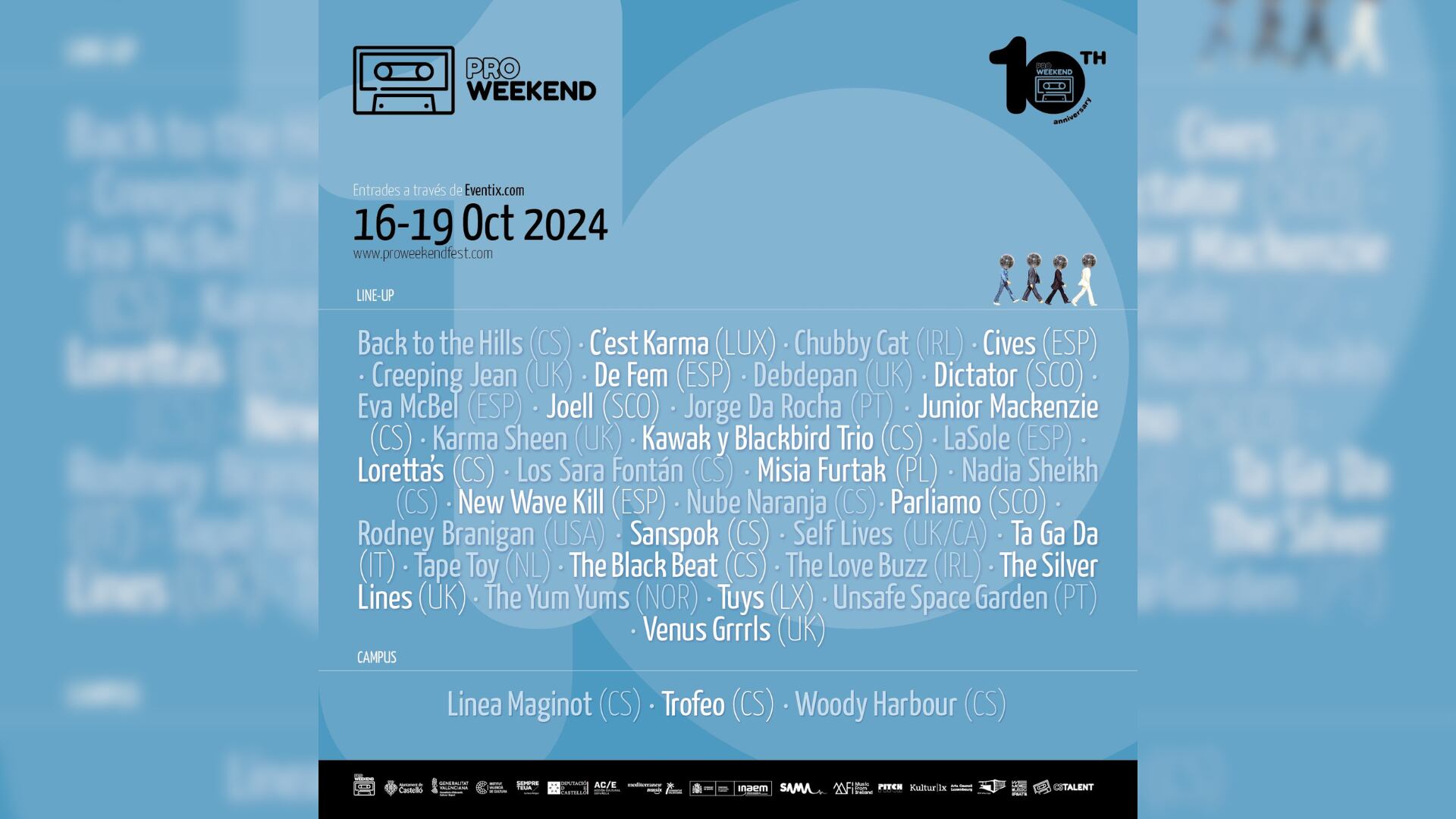 Consulta el cartel de la décima edición del Pro Weekend Fest que se celebra en octubre en Castellón