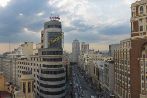 Edificio Carrión en la Gran Vía de Madrid, en el que se desarrolló la mítica escena de &quot;El día de la Bestia&quot; de Alex de la Iglesia.