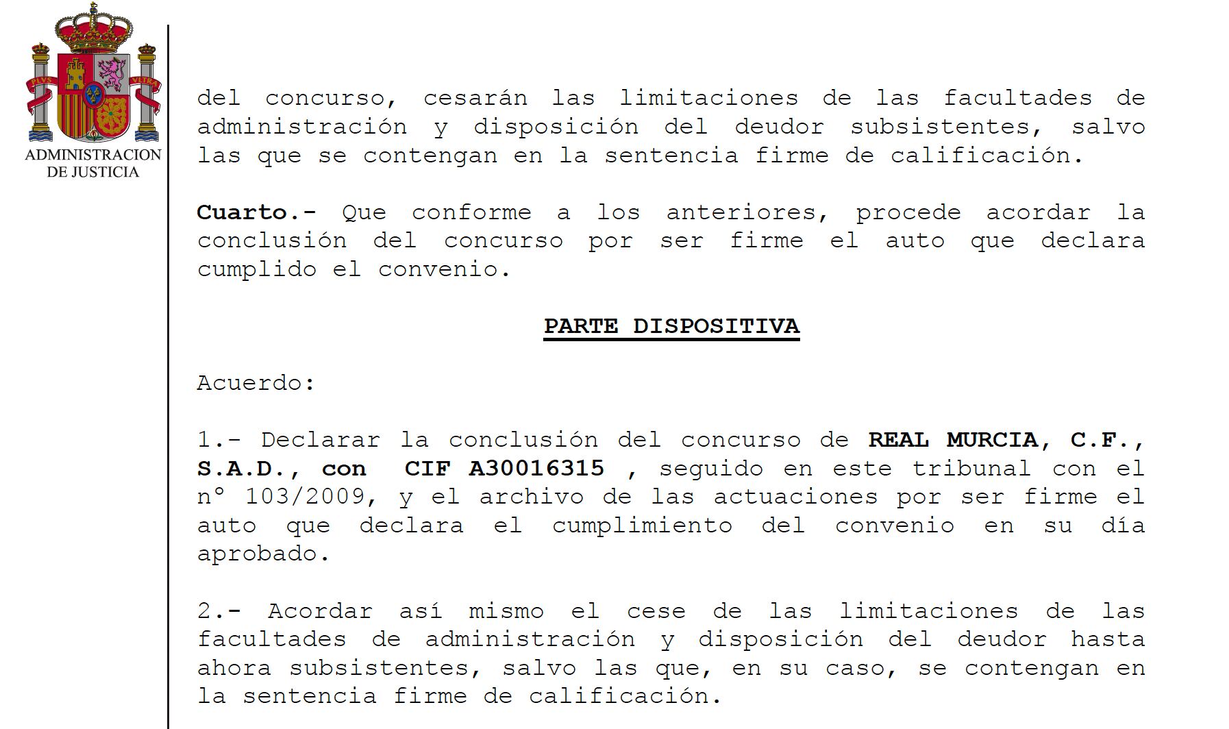 El Real Murcia dice adiós al concurso de acreedores