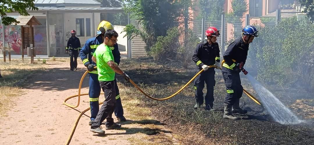 Bomberos trabajando en el incendio en el Campo de Polo del Real Sitio del San Ildefonso