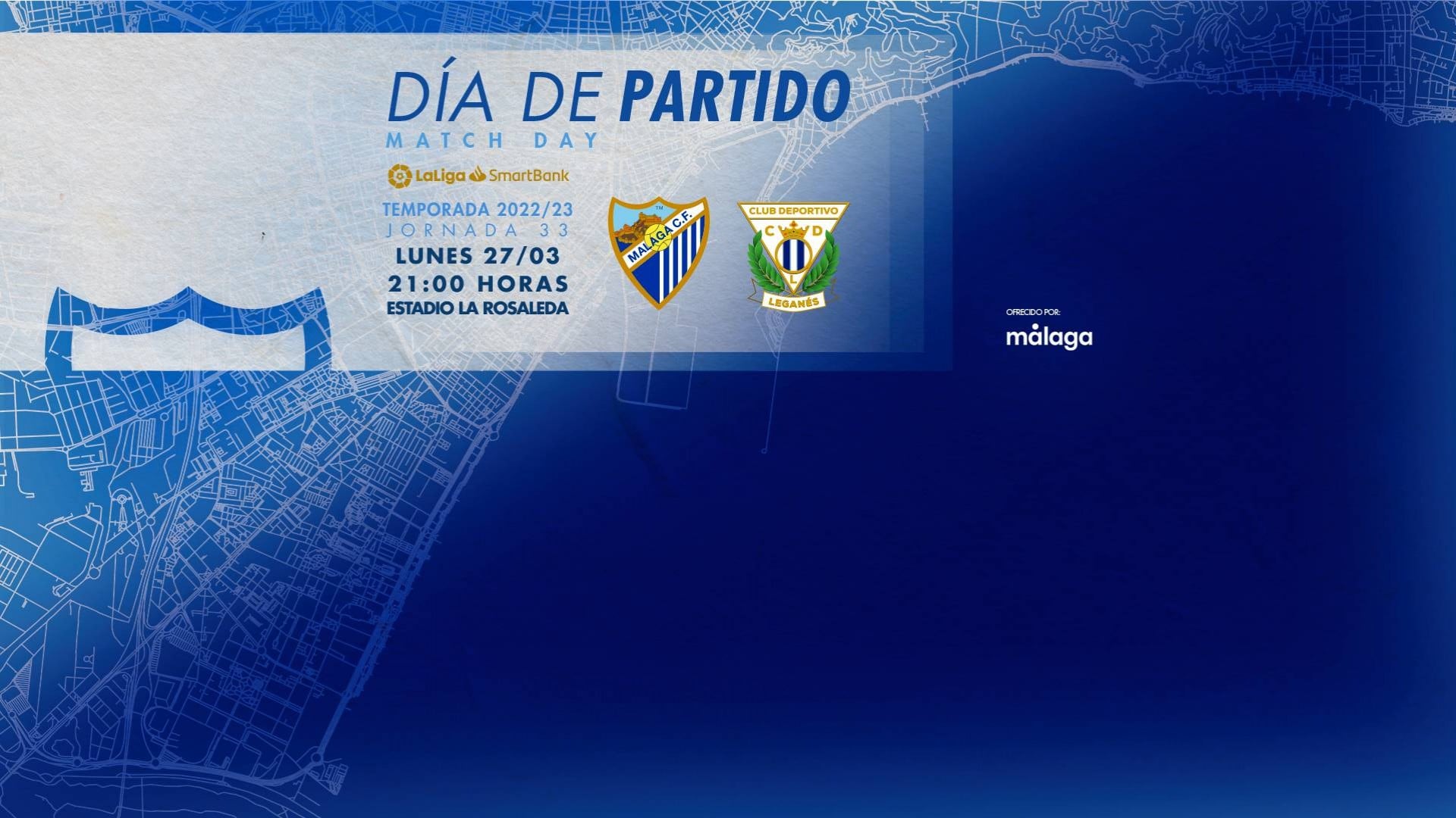 El Málaga se enfrenta este lunes al Leganés en el Estadio de La Rosaleda