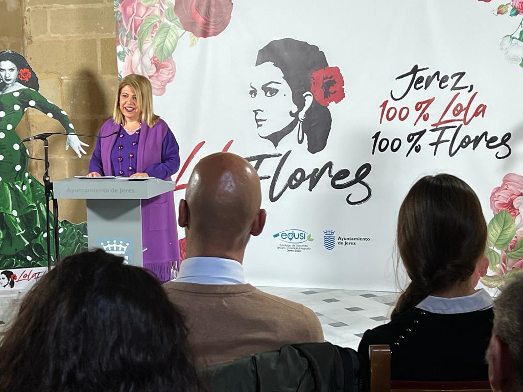 Mamen Sánchez, alcaldesa de Jerez, durante la presentación de los actos del centenario de Lola Flores