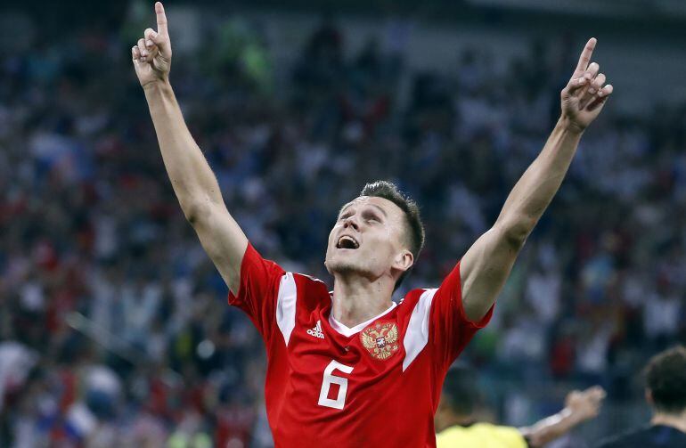 Cheryshev celebra un gol con su selección, durante este Mundial