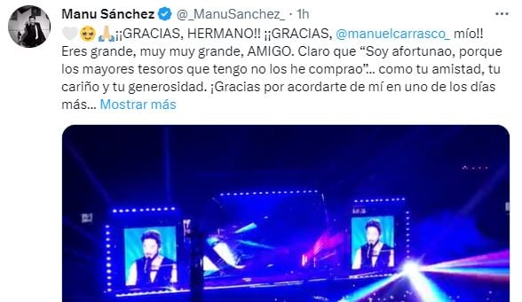 Manu Sánchez agradece en Twitter el gesto de Manuel Carrasco.