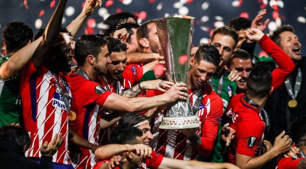 Los jugadores del Atlético de Madrid festejan el título de Europa League