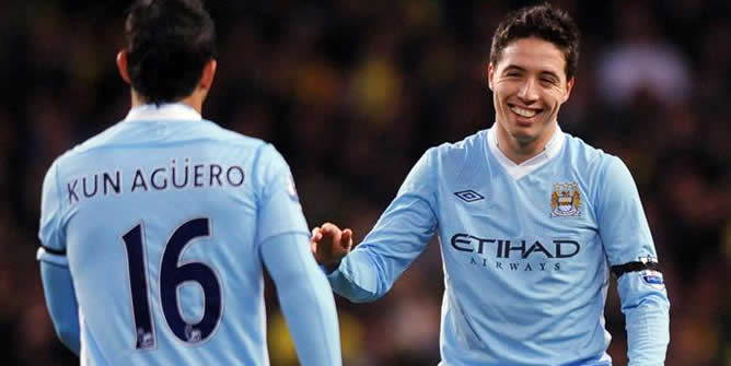 Nasri y el &#039;Kun&#039; Agüero festejan la victoria