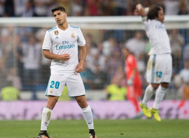 Marco Asensio, durante un partido frente al Valencia en el Bernabéu