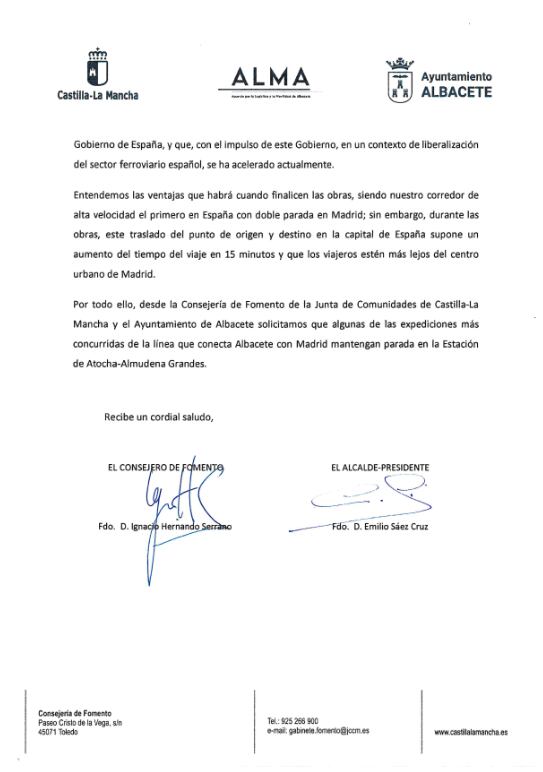 La carta dirigida a la ministra de Transportes