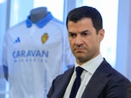 El director general del Real Zaragoza, Fernando López, durante la presentación del nuevo director deportivo del club