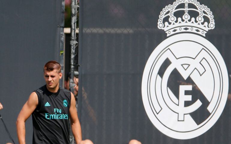 Morata, durante un entrenamiento con el Madrid