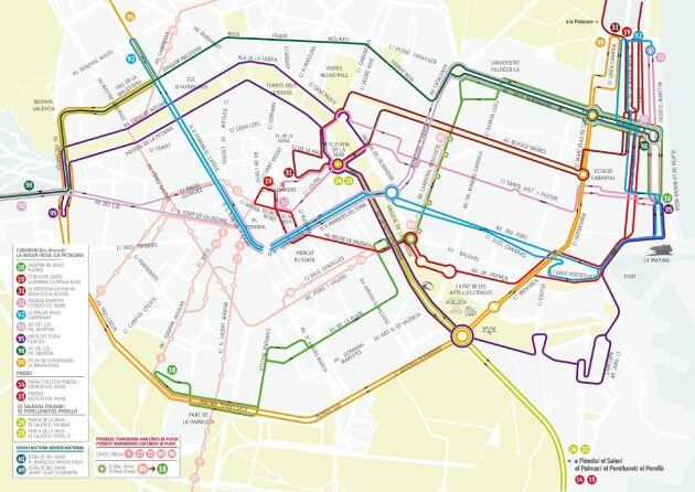 Mapa con los cambios de recorrido de la EMT en verano