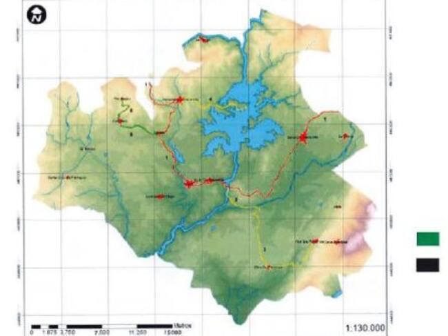 Mapa señalizando algunas de las rutas por la comarca de Cáparra