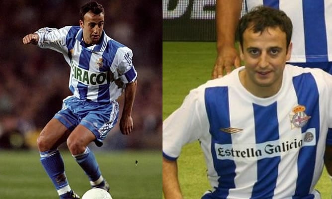 A la izquierda, Fran en un partido como el Depor, ya como capitán; a la derecha, una foto actual del extremo gallego antes de disputar un encuentro de fútbol-indoor con el conjunto gallego.