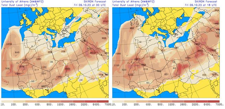 Mapas de carga total de polvo proporcionados por el MITECO