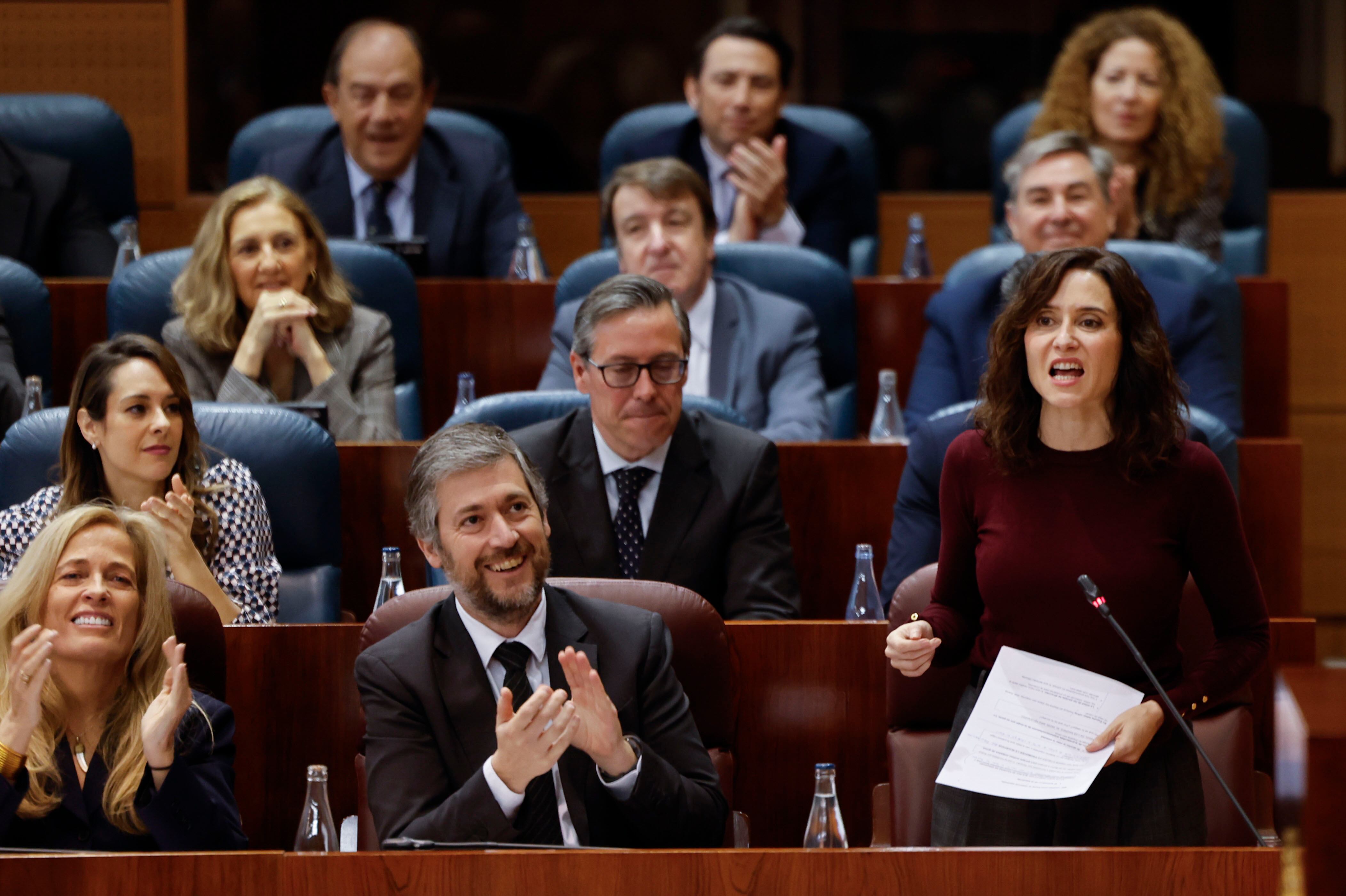 MADRID, 05/03/2026.- La presidenta de la Comunidad de Madrid, Isabel Díaz Ayuso, interviene este jueves del pleno de la Asamblea regional. EFE/ Sergio Perez