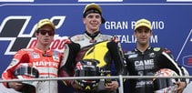 El podio de Moto2 en el G.P. de Italia con Scott Redding (1), Nico Terol (2) y Johann Zarco (3).