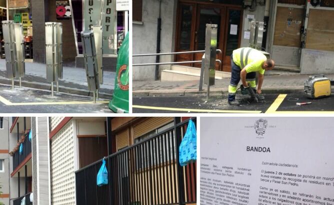 Colocación del sistema atez ate en las calles de Trintxerpe junto al bando que anuncia el inicio del sistema