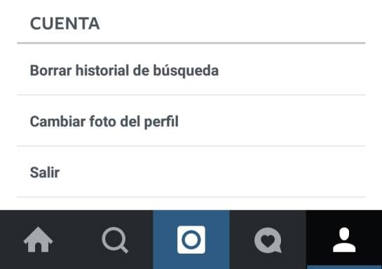 Captura de pantalla de las opciones de Instagram en Android