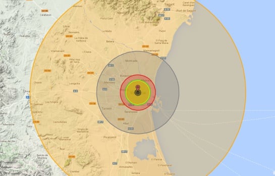 Simulación de una explosión atómica de 10 megatones sobre Valencia.