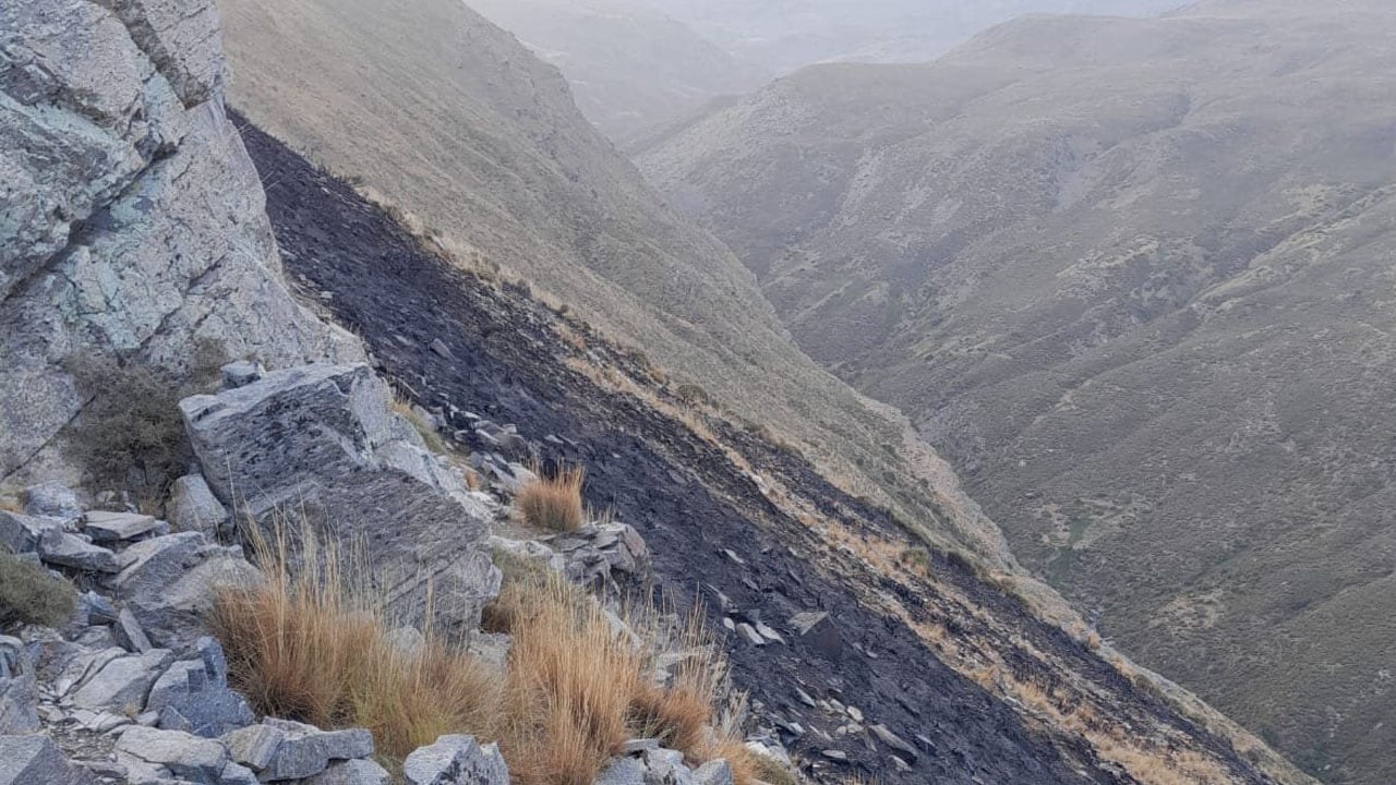 Zona quemada en la Loma de Dílar, en el parque nacional de Sierra Nevada, en el término de Monachil (Granada)