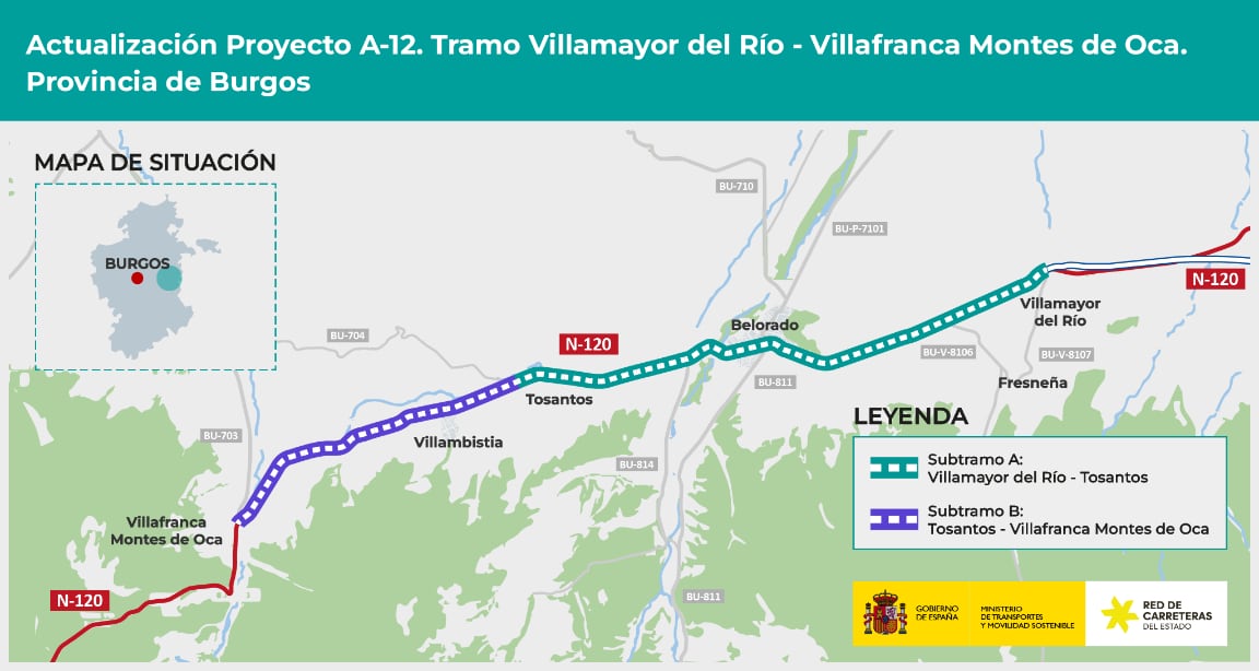 El tramo cuyo proyecto es necesario actualizar de la A-12 en la provincia de Burgos
