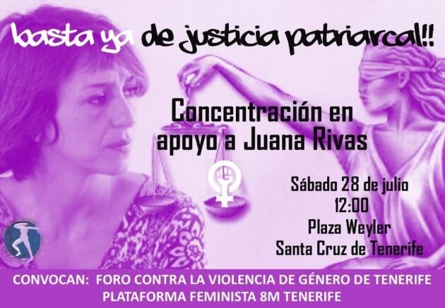 Con este cartel, el Foro Contra la Violencia de Género de Tenerife ha convocado la concentración en apoyo a Juana Rivas el sábado a las doce de la tarde